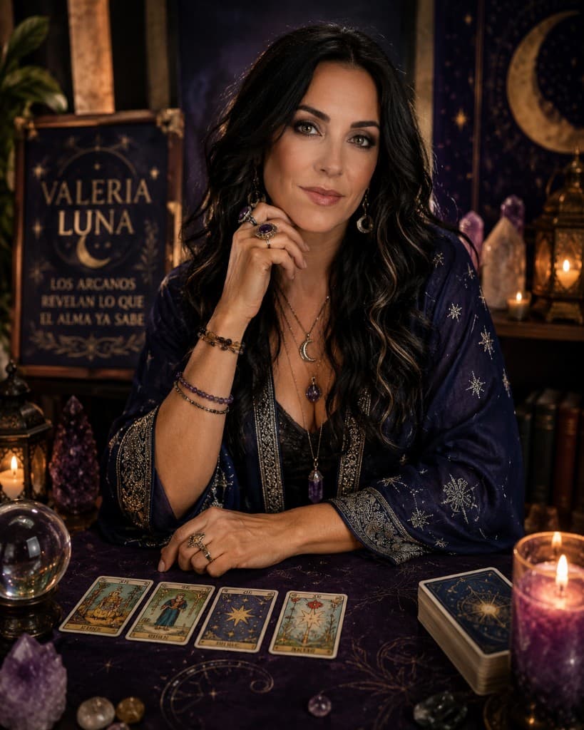 Valeria Luna con una carta de tarot